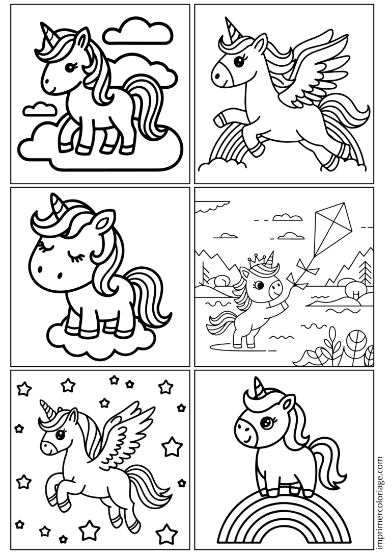 6 Coloriages de licorne à imprimer 6 Coloriages de licorne - dessin gratuit à imprimer