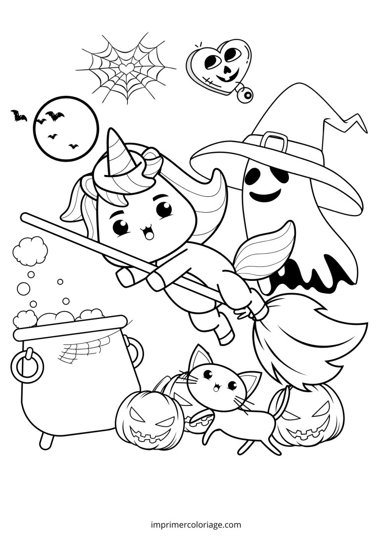 Coloriage de licorne halloween à imprimer Coloriage de licorne halloween - dessin gratuit à imprimer