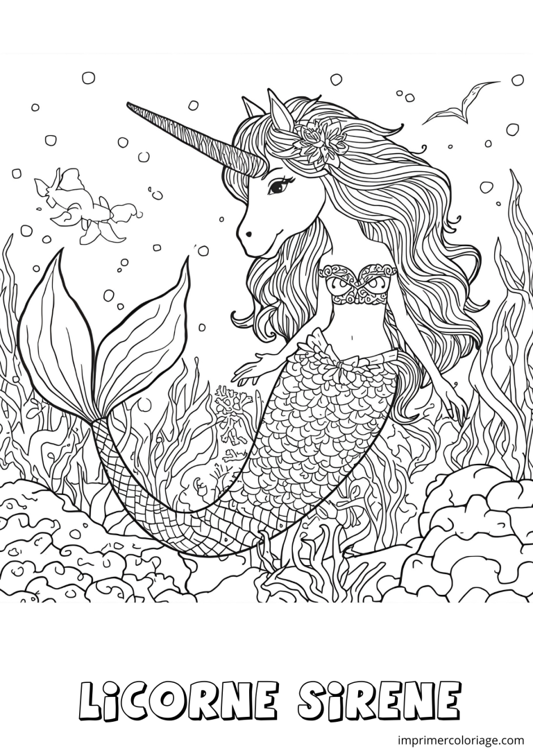 Coloriage de licorne sirène difficile à imprimer Coloriage de licorne sirène difficile - dessin gratuit à imprimer