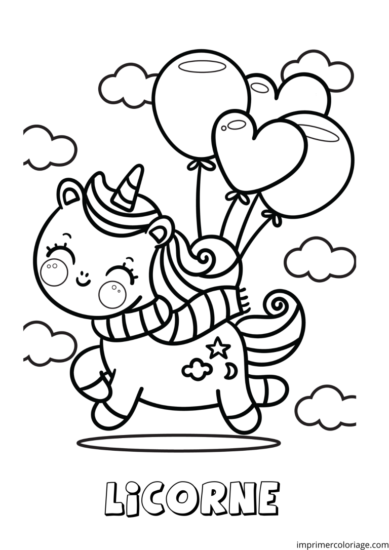 Coloriage licorne avec des ballons coeurs à imprimer Coloriage licorne avec des ballons coeurs - dessin gratuit à imprimer