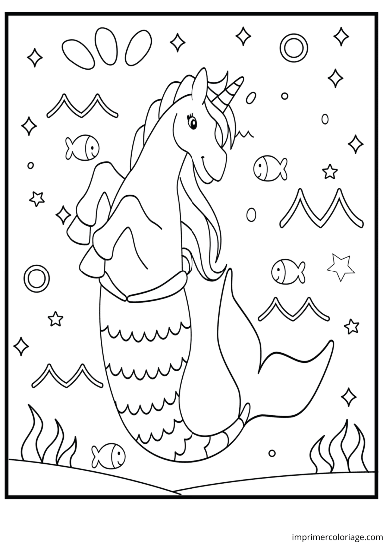 Coloriage licorne sirene dans la mer à imprimer Coloriage licorne sirene dans la mer - dessin gratuit à imprimer