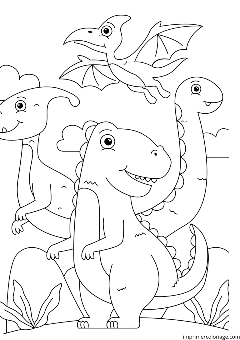 Coloriage plusieurs dinosaures - dessin gratuit &agrave; imprimer