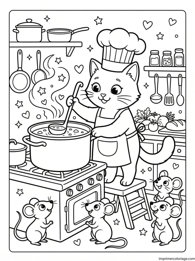 coloriage chat cuisinier cuisine - dessin gratuit &agrave; imprimer