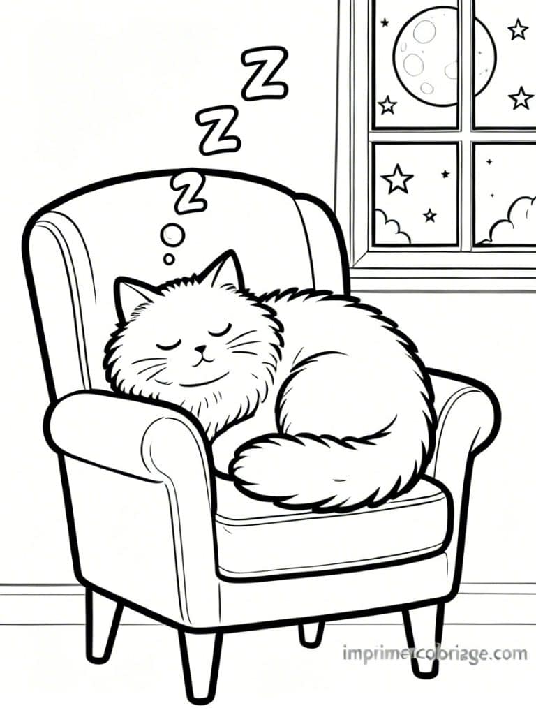 coloriage chat dort fauteuil 1 - dessin gratuit &agrave; imprimer