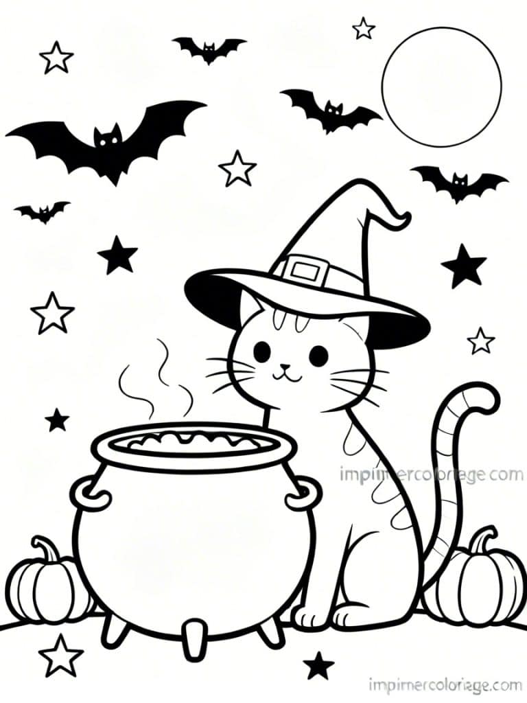 coloriage chat halloween citrouille 1 - dessin gratuit &agrave; imprimer