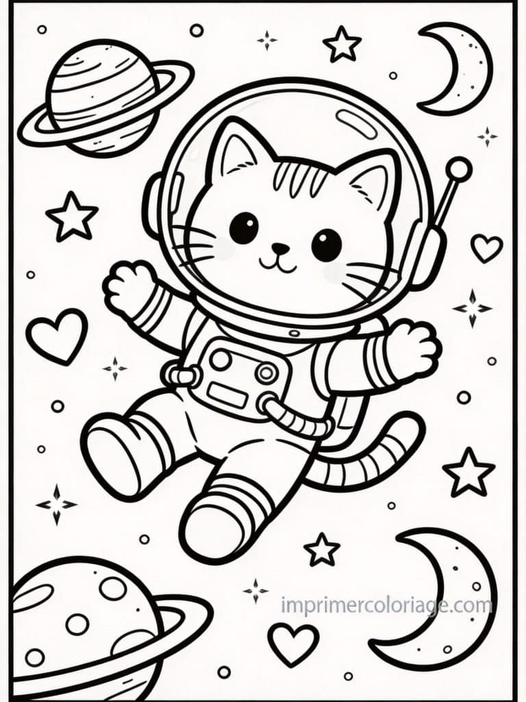 coloriage chat kawaii espace 1 - dessin gratuit &agrave; imprimer