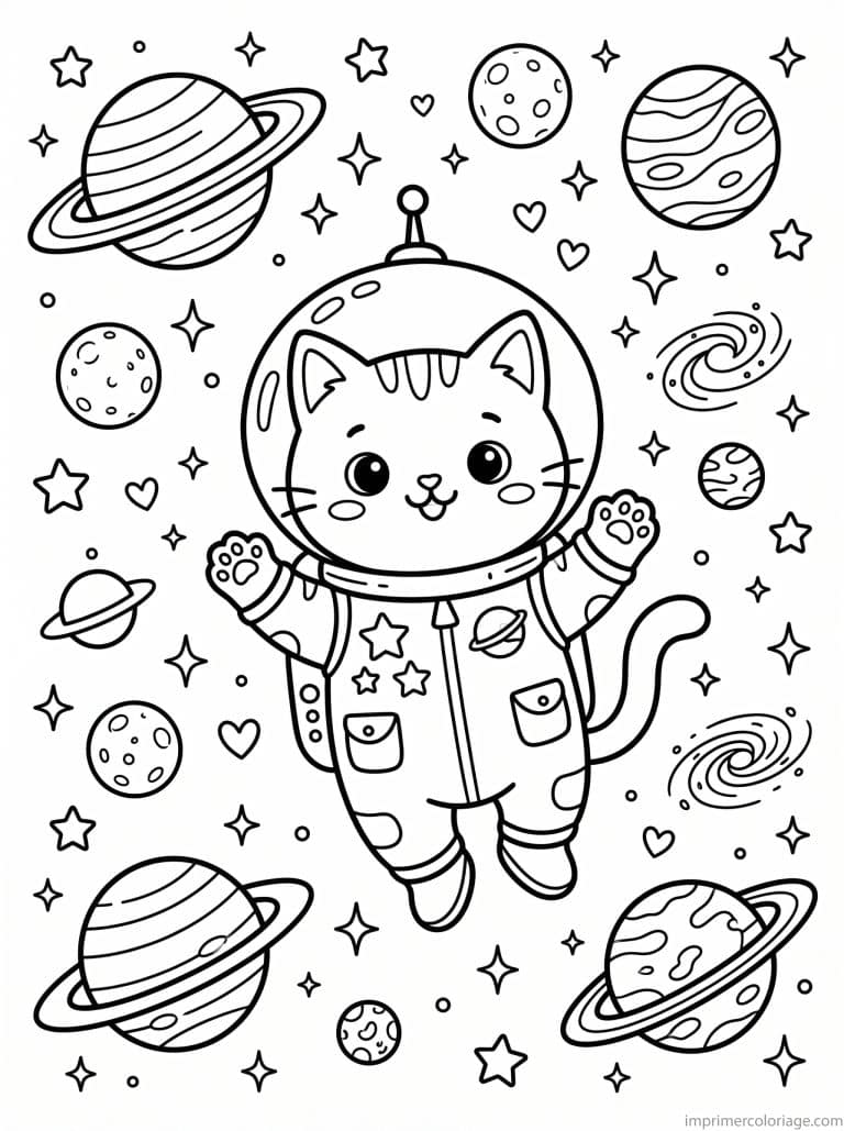 coloriage chat kawaii espace - dessin gratuit &agrave; imprimer
