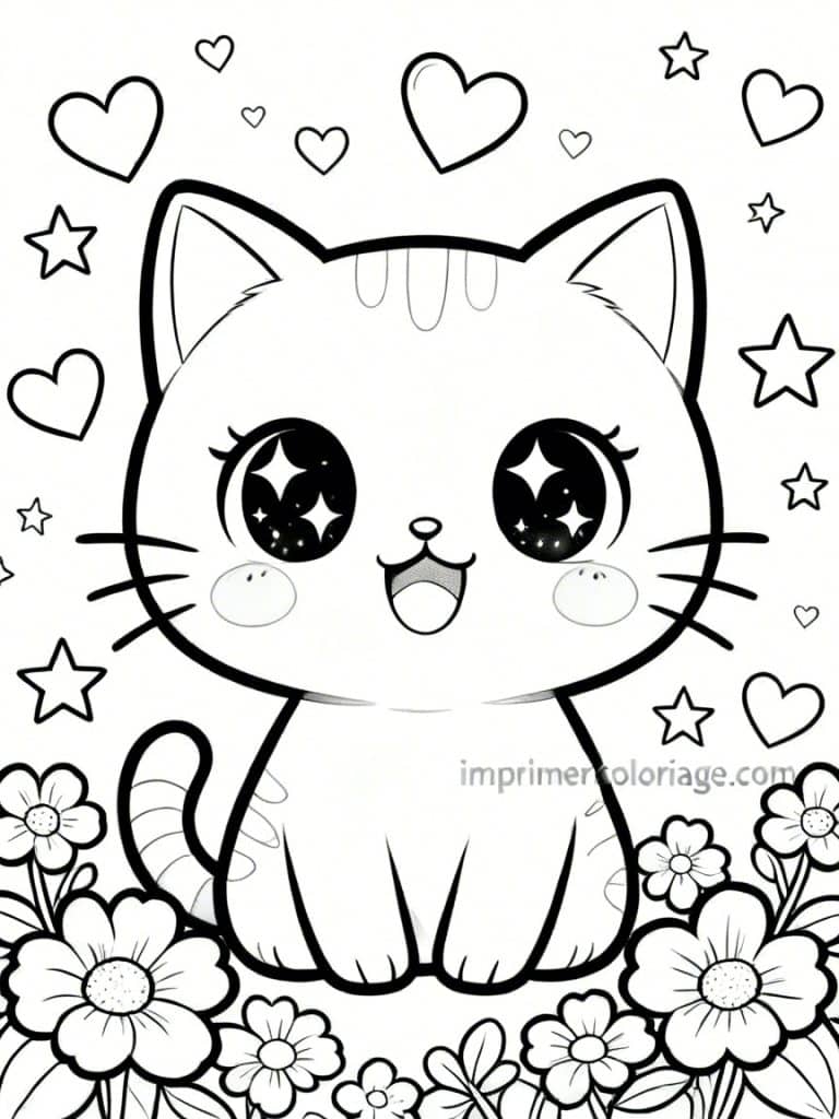 coloriage chat kawaii etoiles 1 - dessin gratuit &agrave; imprimer