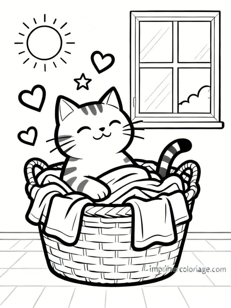 coloriage chat panier linge - dessin gratuit &agrave; imprimer