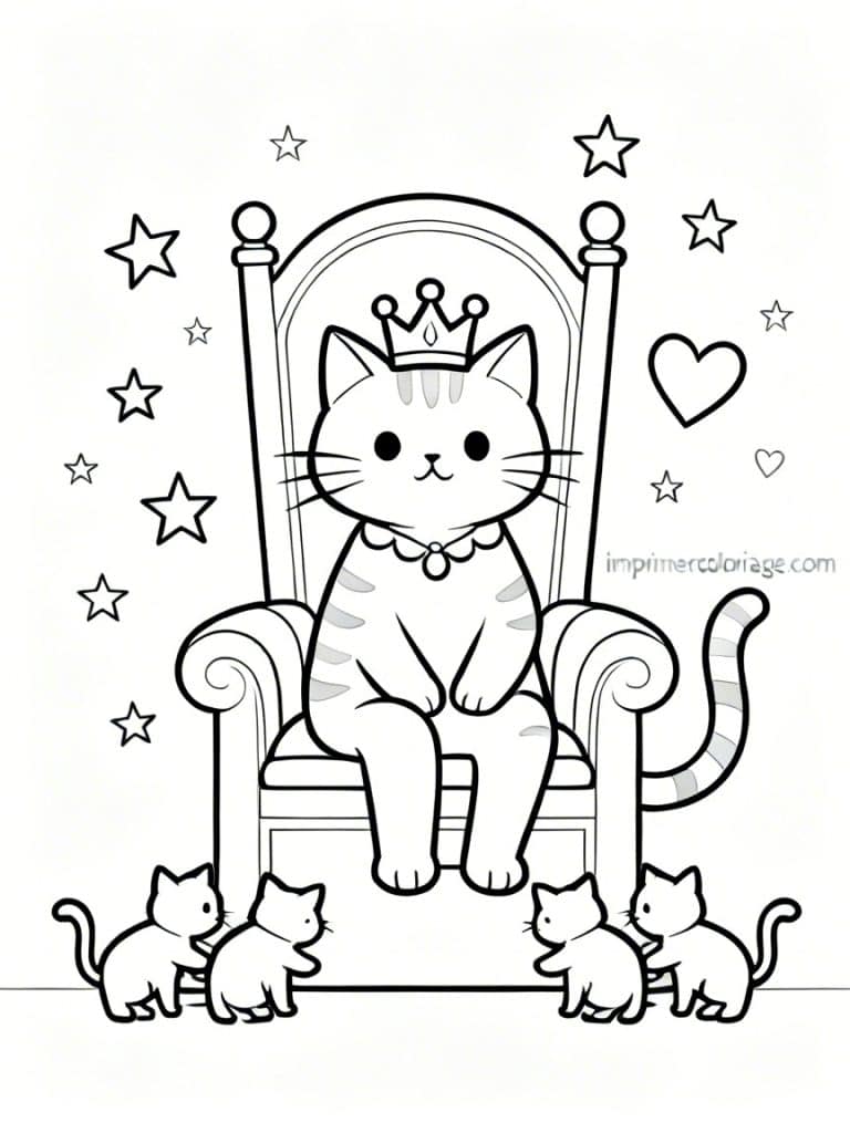 coloriage chat roi trone 1 - dessin gratuit &agrave; imprimer