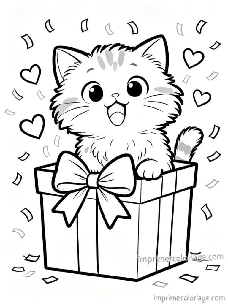 coloriage chaton cadeau noeud 1 - dessin gratuit &agrave; imprimer