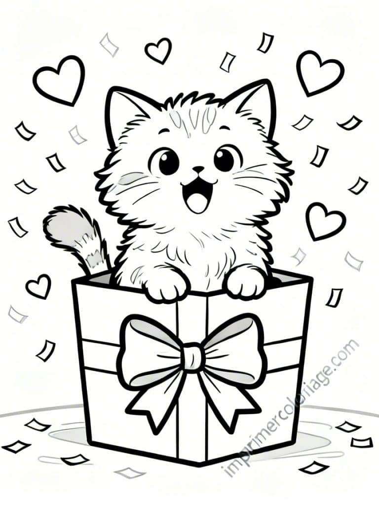 coloriage chaton cadeau noeud - dessin gratuit &agrave; imprimer