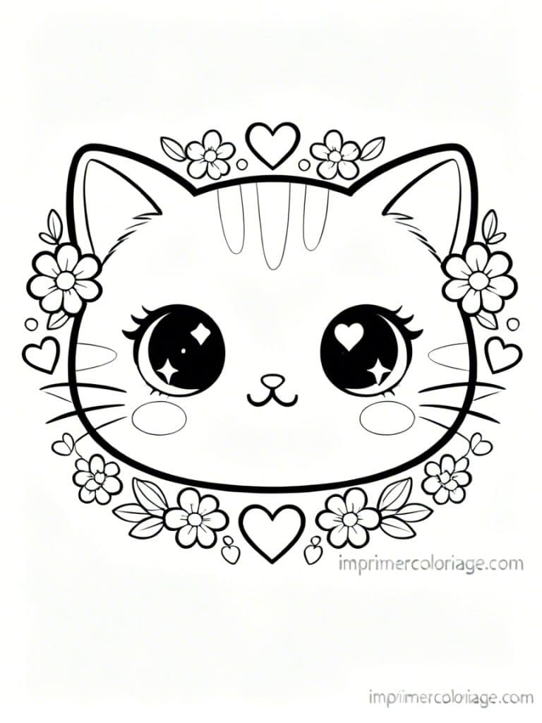 coloriage chaton kawaii visage 1 - dessin gratuit &agrave; imprimer