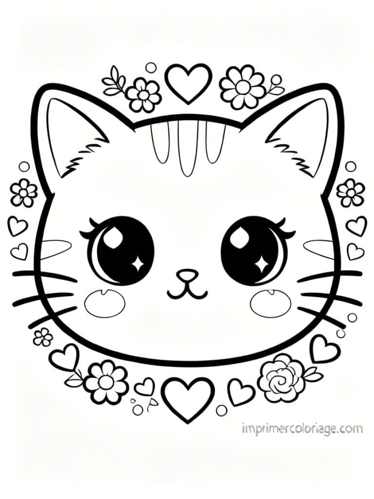 coloriage chaton kawaii visage - dessin gratuit &agrave; imprimer