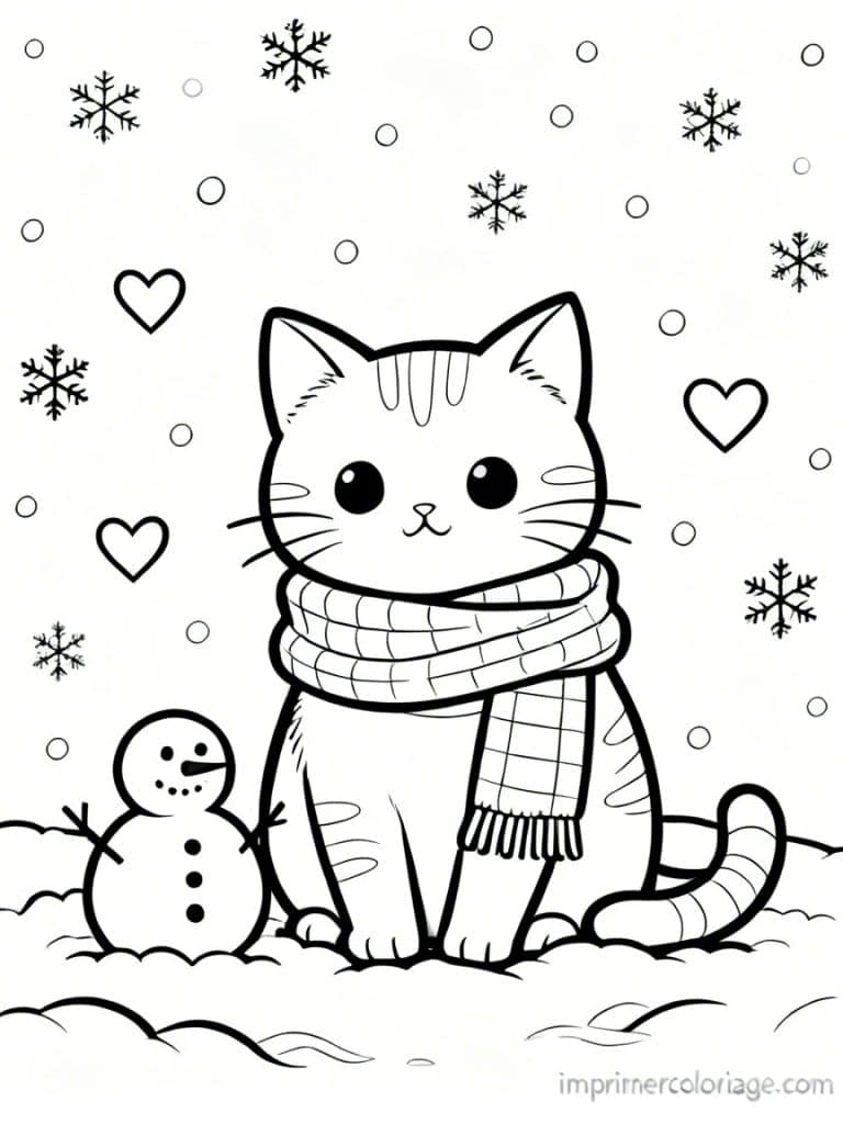 coloriage chaton neige hiver 1 - dessin gratuit &agrave; imprimer
