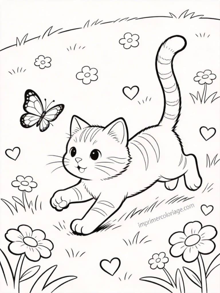 coloriage chaton papillon prairie 1 - dessin gratuit &agrave; imprimer