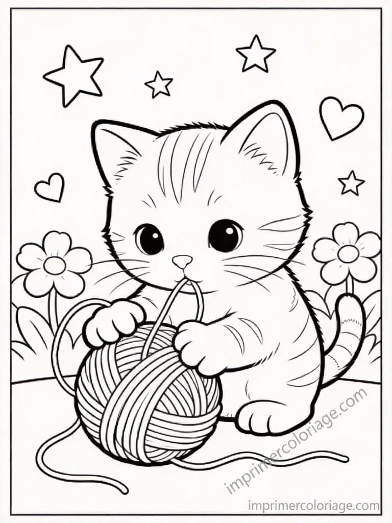 coloriage chaton pelote laine 1 - dessin gratuit &agrave; imprimer