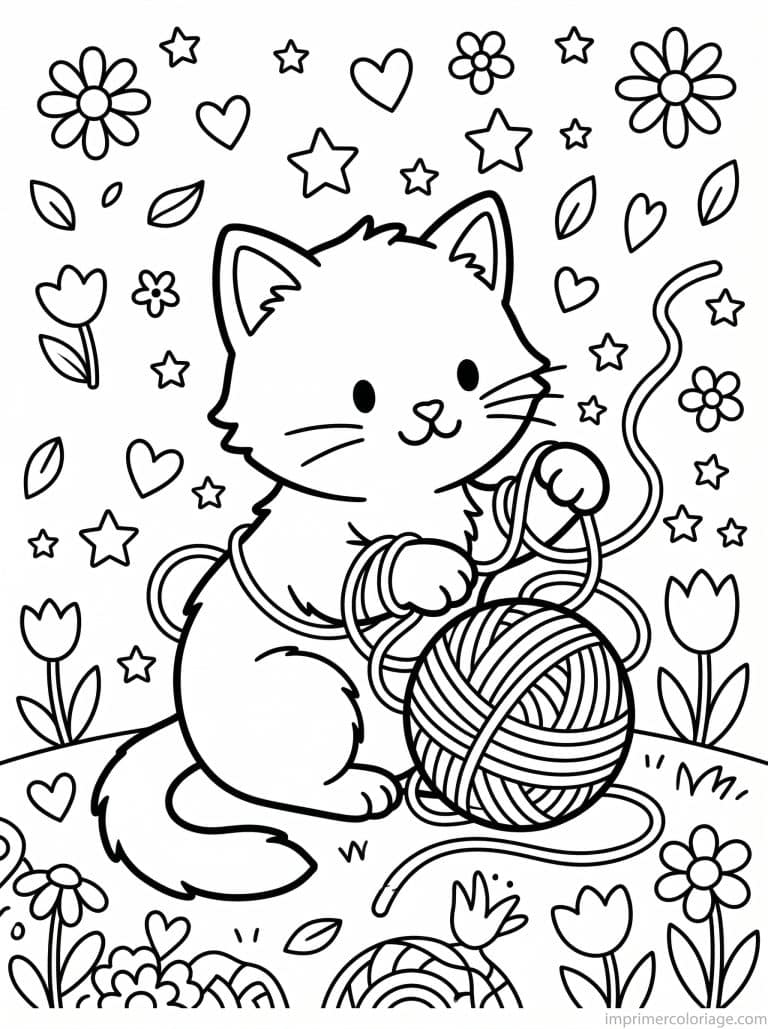 coloriage chaton pelote laine - dessin gratuit &agrave; imprimer