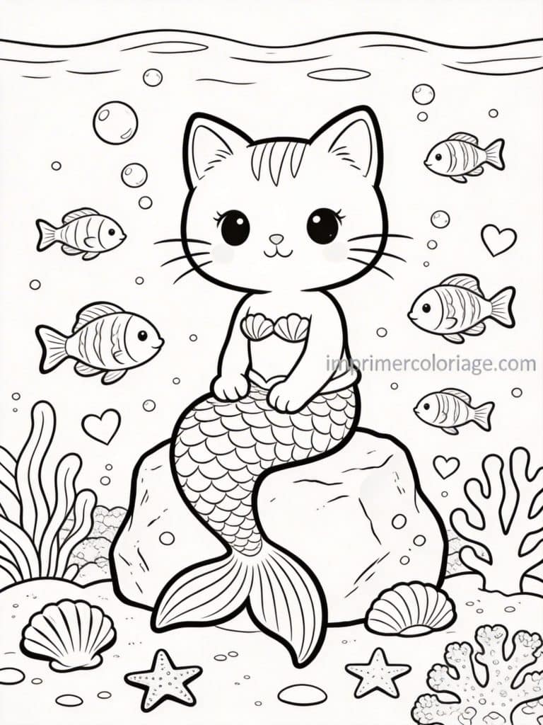 coloriage chaton sirene ocean 2 - dessin gratuit &agrave; imprimer