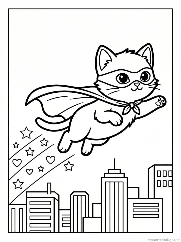 coloriage chaton super hero cape 1 - dessin gratuit &agrave; imprimer