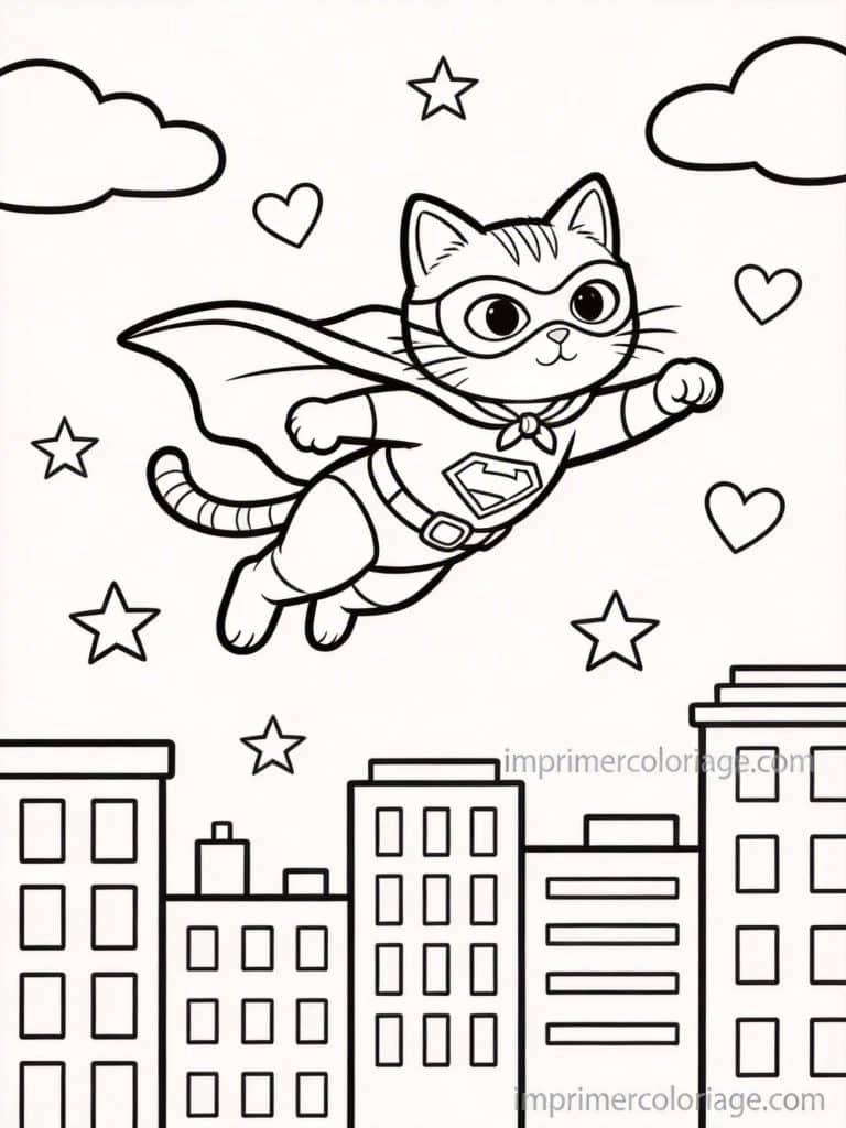 coloriage chaton super hero cape 2 - dessin gratuit &agrave; imprimer
