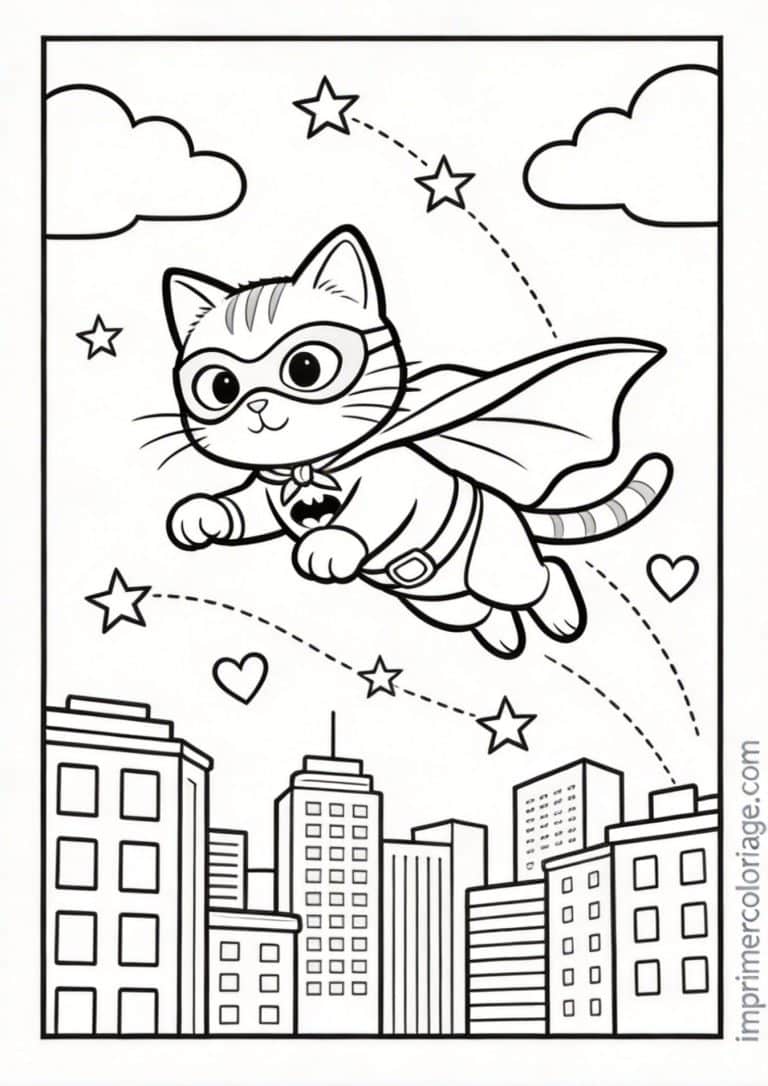 coloriage chaton super hero cape - dessin gratuit &agrave; imprimer