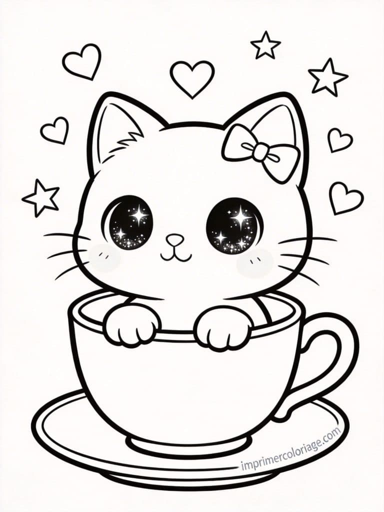 coloriage chaton tasse - dessin gratuit &agrave; imprimer