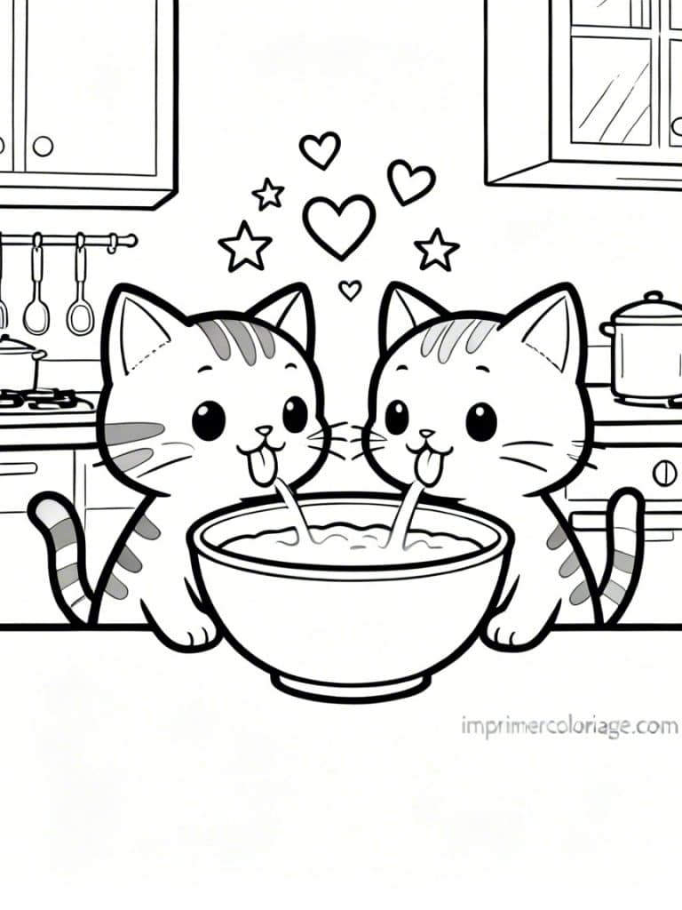 coloriage chatons bol lait - dessin gratuit &agrave; imprimer
