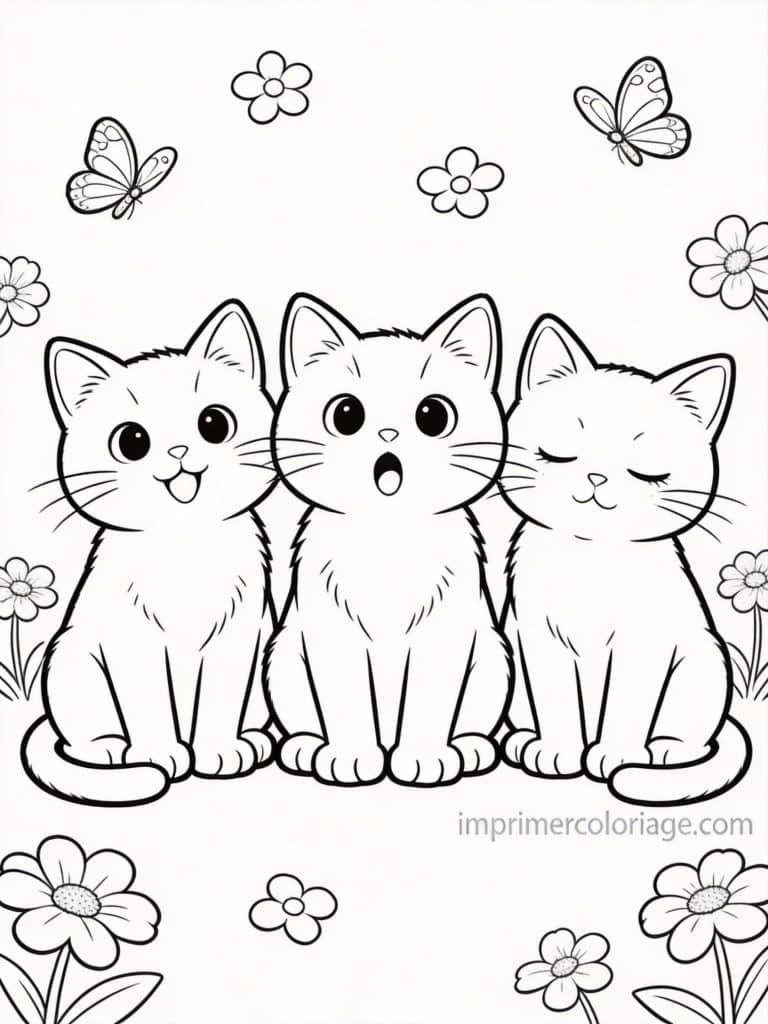 coloriage chatons trio expressions 1 - dessin gratuit &agrave; imprimer
