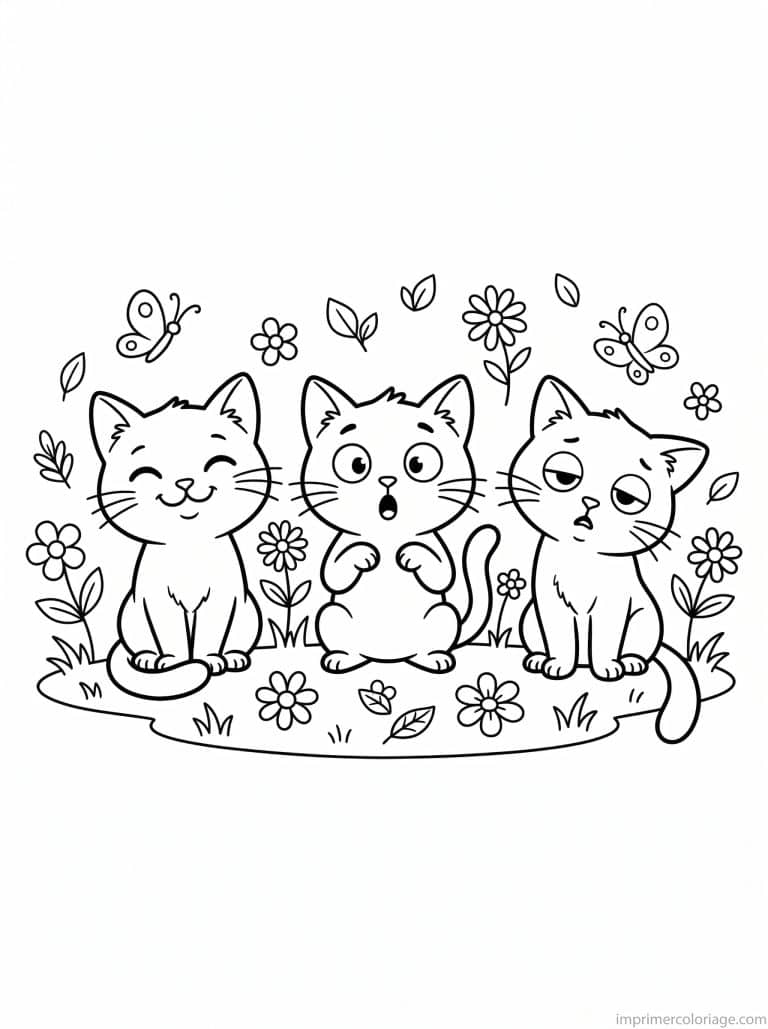 coloriage chatons trio expressions - dessin gratuit &agrave; imprimer