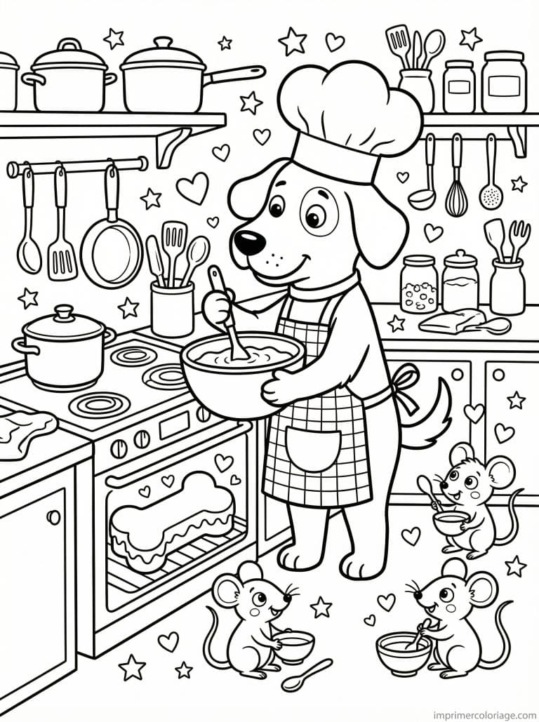 coloriage chien cuisinier gateau - dessin gratuit &agrave; imprimer
