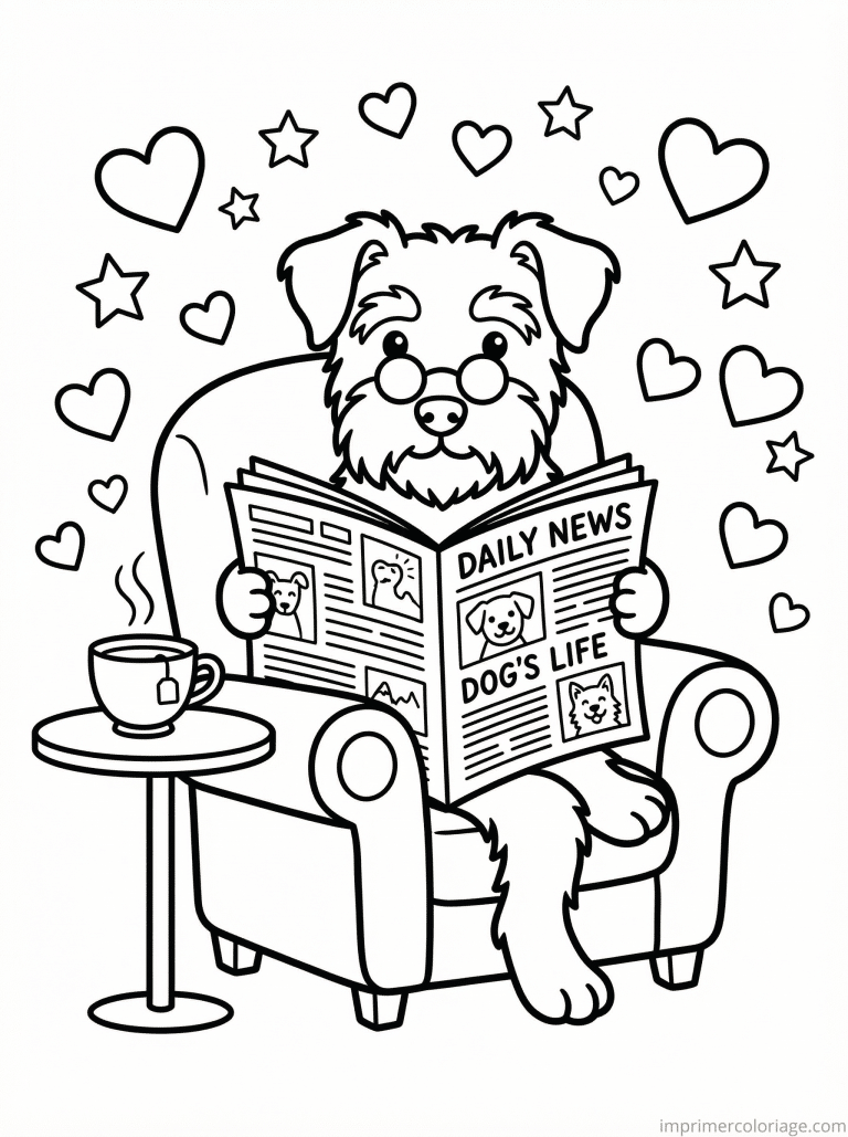 coloriage chien fauteuil journal - dessin gratuit &agrave; imprimer