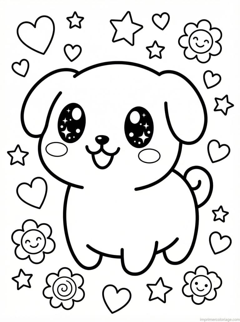 coloriage chien kawaii - dessin gratuit &agrave; imprimer