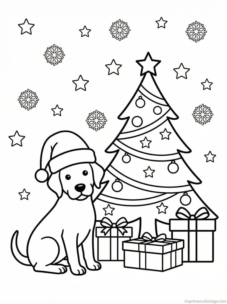 coloriage chien noel sapin - dessin gratuit &agrave; imprimer