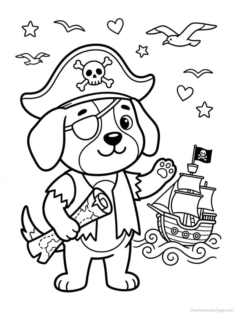coloriage chien pirate tresor - dessin gratuit &agrave; imprimer