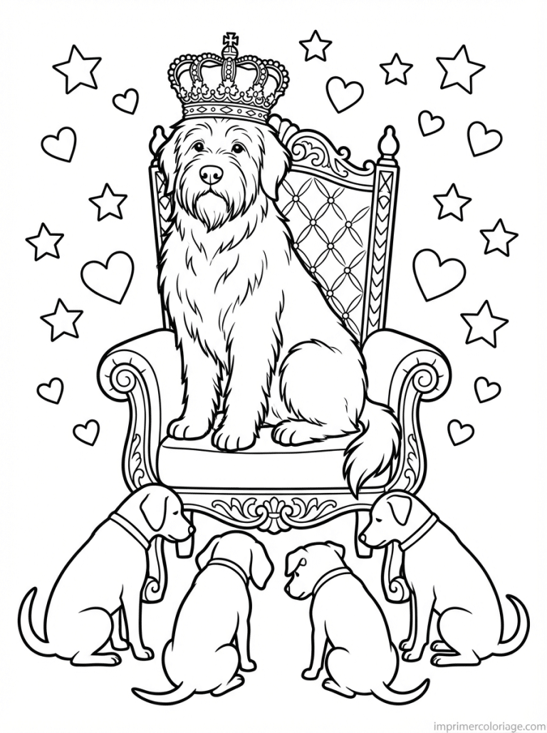 coloriage chien roi couronne - dessin gratuit &agrave; imprimer