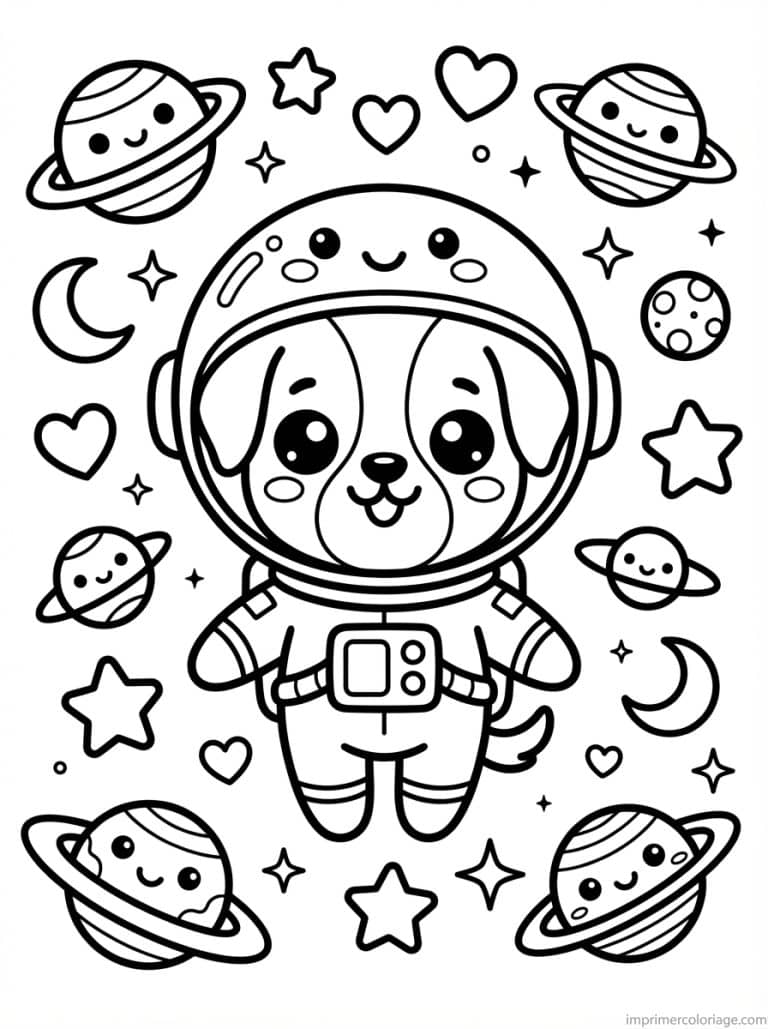 coloriage chiot astronaute espace - dessin gratuit &agrave; imprimer