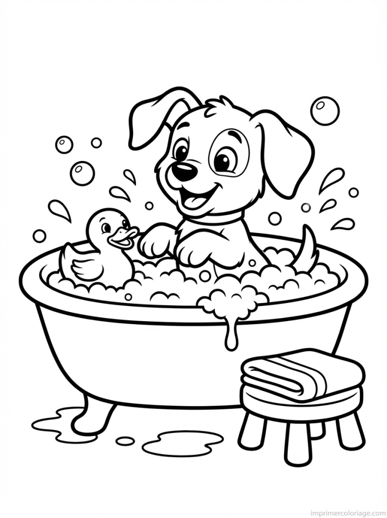 coloriage chiot bain bulles - dessin gratuit &agrave; imprimer
