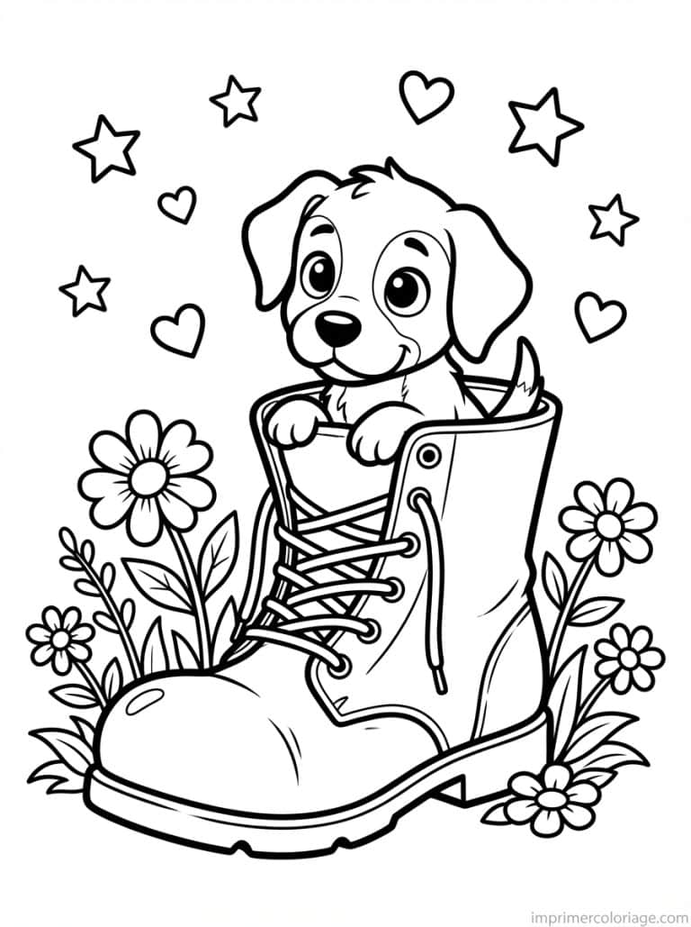 coloriage chiot botte cache - dessin gratuit &agrave; imprimer