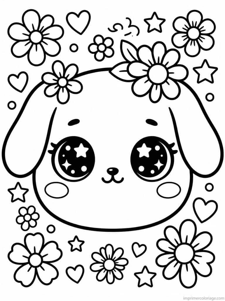 coloriage chiot kawaii visage - dessin gratuit &agrave; imprimer