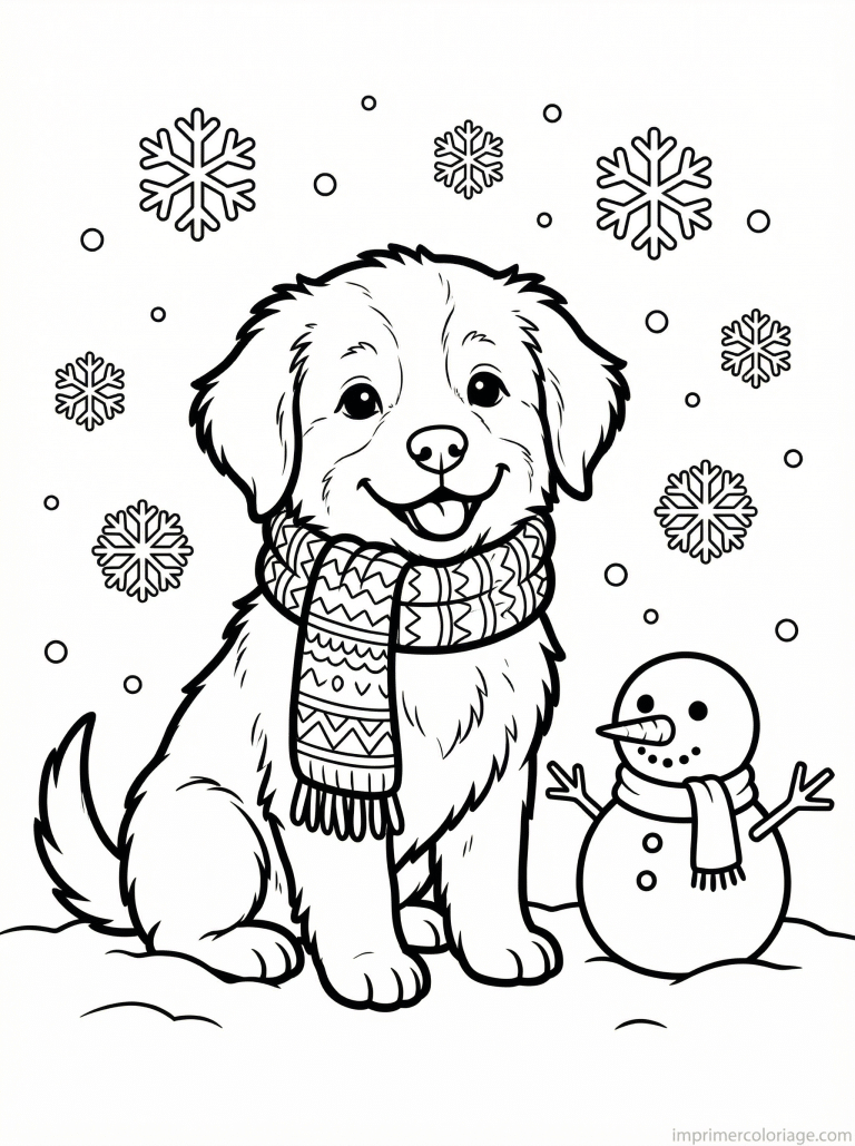 coloriage chiot neige bonhomme - dessin gratuit &agrave; imprimer