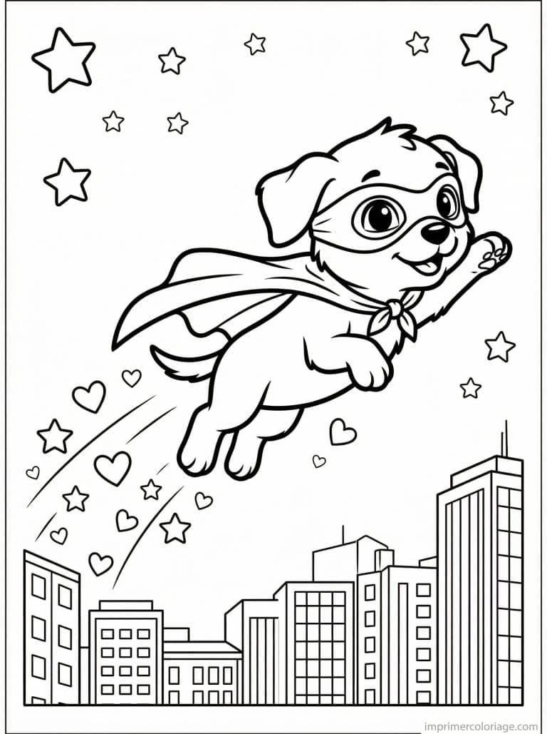 coloriage chiot super hero cape - dessin gratuit &agrave; imprimer