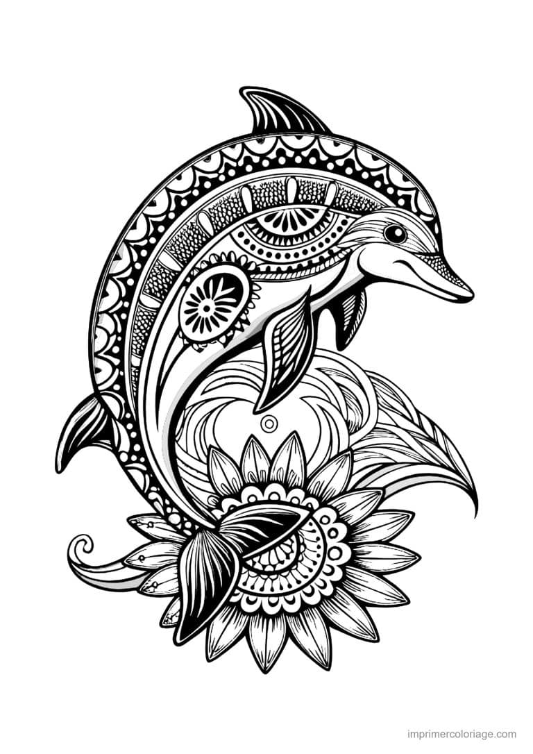 coloriage dauphin mandala 09 - dessin gratuit &agrave; imprimer