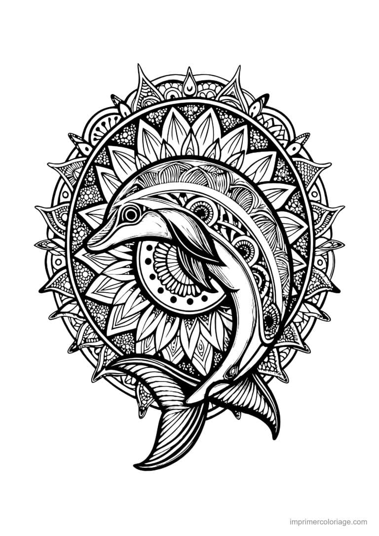 coloriage dauphin mandala 10 - dessin gratuit &agrave; imprimer