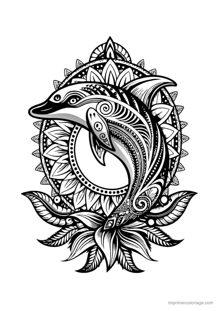coloriage dauphin mandala 12 - dessin gratuit &agrave; imprimer