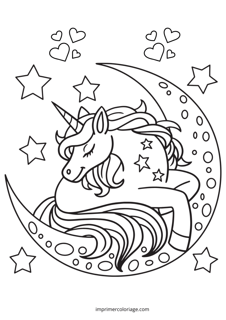 coloriage de licorne magique qui dort avec la lune à imprimer coloriage de licorne magique qui dort avec la lune - dessin gratuit à imprimer