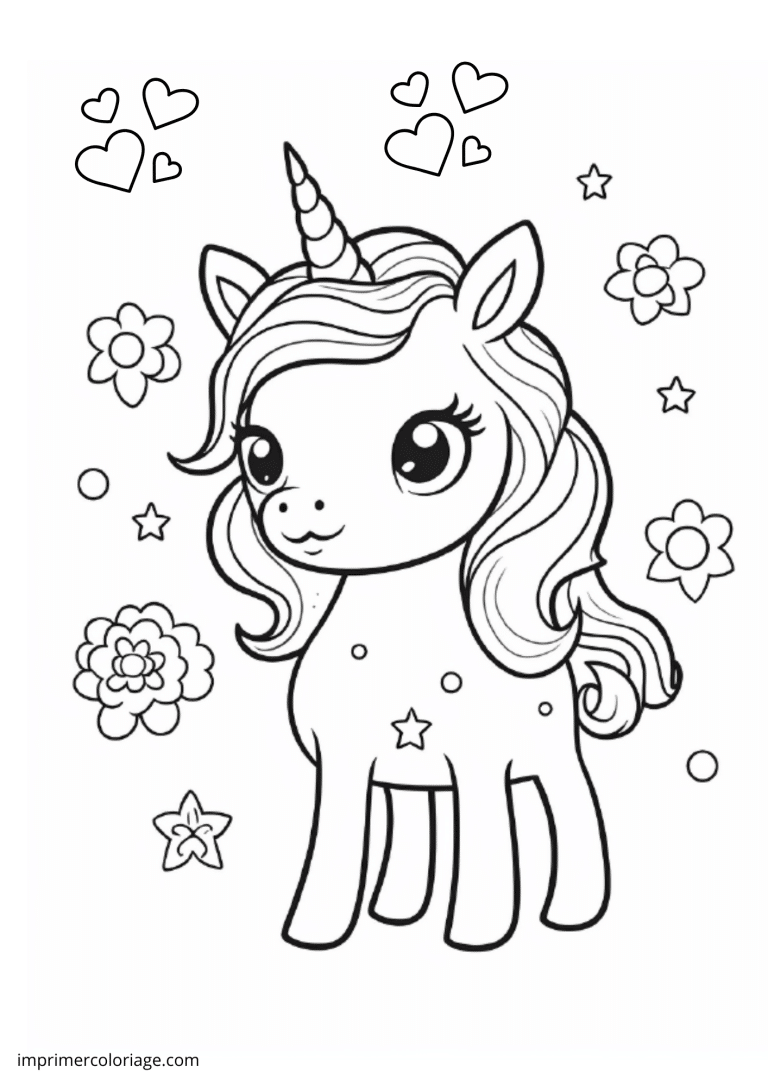 coloriage de petite licorne avec des fleurs à imprimer coloriage de petite licorne avec des fleurs - dessin gratuit à imprimer
