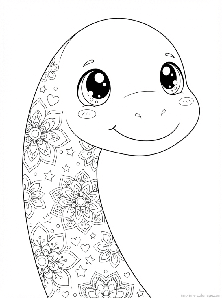 coloriage dinosaure kawaii brachiosaure visage - dessin gratuit &agrave; imprimer