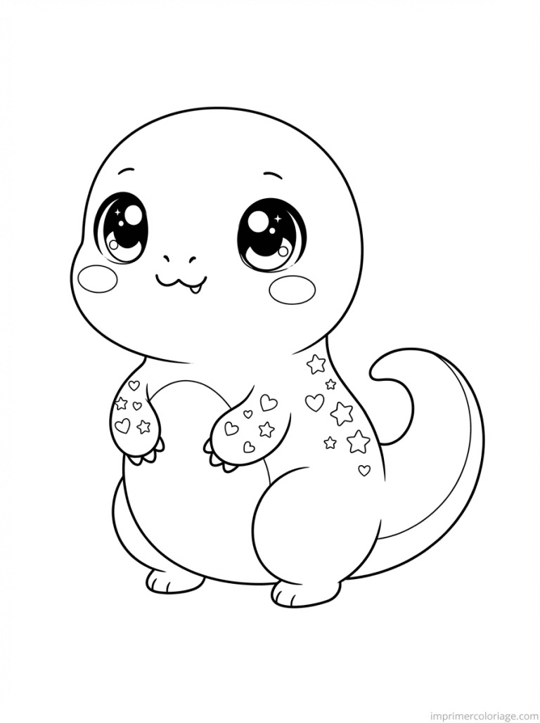 coloriage dinosaure kawaii trex etoiles - dessin gratuit &agrave; imprimer
