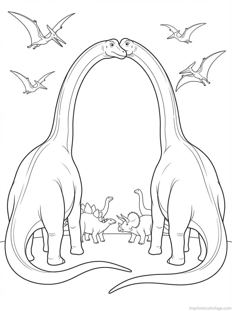 coloriage diplodocus duo cous entrelaces - dessin gratuit &agrave; imprimer
